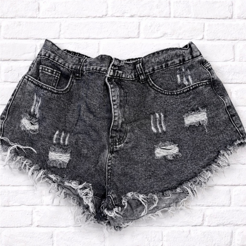 SHEIN Charcoal Distressed Jean Shorts